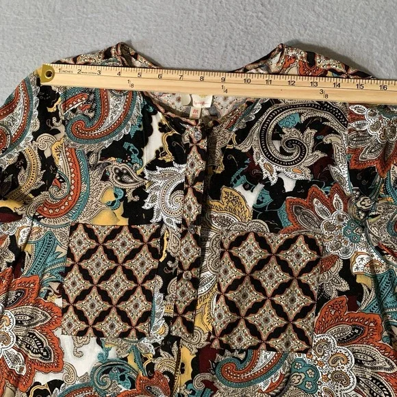Anthropologie Fig & Flower Floral Paisley Tunic Shirt Sheath 3/4 Sleeves Large - Picture 7 of 10